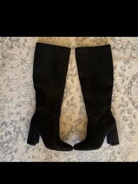 Forever 21 Black Suede Tall Block Heel Boots